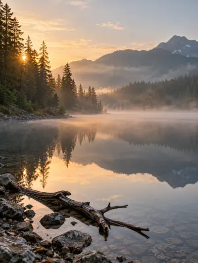 Türkiser Bergsee mit herbstlichen Bäumen